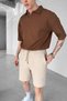 Men's Beige Ottoman Corded Fabric Fabric Regular Comfortable Fit Pocketed Elastic Waist Shorts