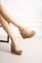 Women's Beige Wrinkled Patent Leather Wedge Heel Sandals Ankle Strap Shoes Belove - 4