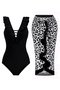 Slimming Effect Ruffled Front Black Swimsuit Black Leopard Pareo Set of 2