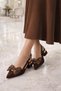 Women's Gold Accessory Detail Bowknot Heeled Shoes Brown 263648 - 3