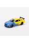 1:24 Scale Model Vehicle with Sound and Light, 4 Doors, Opening Hood and Trunk, with Stand, Yellow Blue