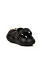 Black Faux Leather Girl's Sabo Slippers - 4