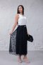 Women's Black Lace Tulle Detail Midi Length Pleated Lined Stylish Skirt - 3
