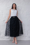 Women's Black Lace Tulle Detail Midi Length Pleated Lined Stylish Skirt - 5