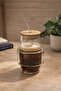 Bamboo Glass Cups with Lids and Straws 450 ml Borosilicate Glass Coffee & Cocktail Cup with Straw - 4