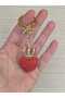 Red Color Stone Heart Figurine Keychain – Stone Detail Bag and Key Accessory - 8