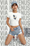 Miami Printed 100% Cotton Stretch Fabric Slim Fit Short Sleeve Crew Neck Tee Cropped