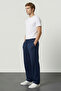 Men's Navy Blue Cotton Baggy Fit Comfortable Cut Oversize Waist Tied Double Sweatpants with Side Pockets - 6