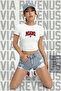 Miami Printed 100% Cotton Stretch Fabric Slim Fit Short Sleeve Crew Neck Tee Cropped