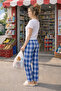 100% Cotton Blue Plaid Piece Knitted Women's Pajama Bottoms - 3