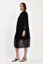 Black Judge Collar Buttoned Tulle Detail Viscose Dress - 3