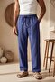 Men's Indigo K Linen Pants Elastic Lace-Up Baggy Fit Comfortable Summer Pants Ls-23102 - 4