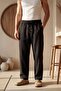 Men's Black Linen Pants Elastic Lace-Up Baggy Fit Comfortable Summer Pants Ls-23102 - 2