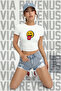 Smile Printed %100 Cotton Stretch Fabric Slim Fit Short Sleeve Crew Neck Tee Cropped