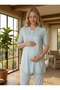 New Season Blue Lace Detailed Special Design Summer 100% Cotton Maternity Pajama Set - 2