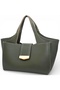 Khaki Lock Detailed Soft-Textured Multi-Compartment Women's Handbag Crisscross Straps Shoulder Bag - 2
