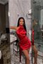 Red Safety Halter Neck Stylish Mini Satin Dress with Tie-Detail Scarf Detail Ate-4577 - 2