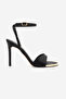 Women's Oval Toe Ankle Strap Gold Metal Frame Classic Heeled Sandals Dospin Black Satin - 3