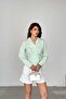 Women's Green Striped Lacing Detailed Shirt - Cotton Blend Mlb161