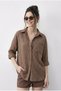 Women's Brown Back-Tie Detailed Self-Striped Shirt 0004 60286030 - 2