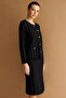 Women's Crew Neck Pleated Short Knitwear Jacket Black - 2