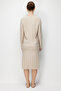 Women's Crew Neck Pleated Short Knitwear Jacket Beige - 3