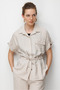 Women's Waist Jacket with Tie-Detail Pockets and Metal Stones, Beige