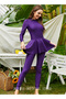 Women Conservative Solid Swimsuit Set Muslim Sun Protection Swimwear Swimming Trousers Cap Ladies Lo - 2