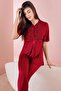 Women's Combed Cotton Lace Detailed 3-Piece Maternity Pajama Set - 2