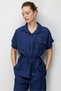 Women's Jacket with Tie-Detail Waist Pockets and Metal Stones, Navy Blue - 2