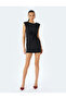 Drape Detailed Round Neck Padded Shoulders Sleeveless Mini Dress - 3