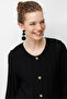 Women's Crew Neck Pleated Long Knitwear Jacket Black - 2