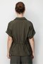 Women's Waist Jacket with Tie-Detail Pockets and Metal Stones, Khaki - 4