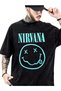 Unisex Black Oversized 100% Cotton Back and Front Printed Crew Neck Street Style T-Shirt Nirvana
