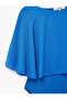Slim Fit Round Neck Tulle Detailed Asymmetrical Cut Cobalt Cape Bodysuit - 6