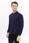 Men's Long Sleeve Polo Neck Cotton T-Shirt Long Sleeve t Shirt Navy Blue - 8