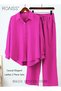 Ladies 2 Piece Suit Comfortable Cotton Linen, for Daily Commute - Shirt and Wide Leg Pants Set with - 3