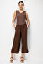 Women's Elastic Waist Pocketed Pants Brown - 5