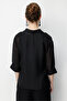 Women's Buttoned Collar Three-Quarter Sleeve Shirt Black - 4