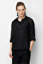Women's Buttoned Collar Three-Quarter Sleeve Shirt Black - 3