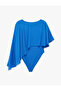 Slim Fit Round Neck Tulle Detailed Asymmetrical Cut Cobalt Cape Bodysuit - 5