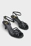 Women's Oval Toe Thin Strap B Ankle-Tie Heeled Daily Shoes S Sandals Minori Black