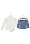 Blue Denim Shorts Skirt Houndstooth Girl's Suit 1025 - 2