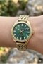 Gold Color Women's Wristwatch |   33mm Steel Case, Gold Metal Band, Green Dial
