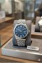 Modern Men's Wristwatch |   40mm Steel Case, Silver Metal Band, Blue Dial - 5