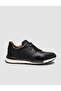 100% Genuine Leather Textured Black Lace-Up Men's Sports Shoes