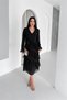 Women's Black V-Neck Layered Ruffle Detail Midi Length Chiffon Dress Nbk079