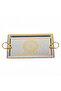 Premium Rectangular Silver & Gold Stainless Steel Serving Tray with Elegant Golden Handles