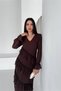 Women's Brown V-Neck Layered Ruffle Detail Midi Length Chiffon Dress Nbk079 - 3