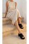 Striped Front Open Summer Women's High Straw Look Shoes Wedge Heel Pack Slipper Sandals - 5